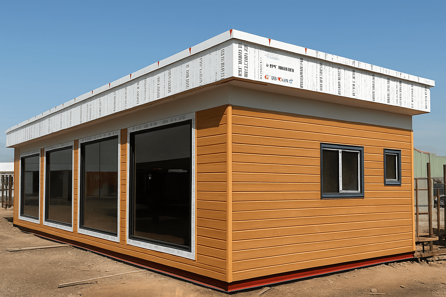 کانکس فست‌فودی طرح چوب – اجرای مدرن با پنجره‌های سرتاسری